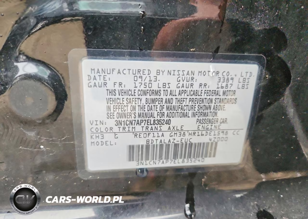 2014 Nissan Versa 1.6 S Plus VIN:3N1CN7AP7EL835240 - 12