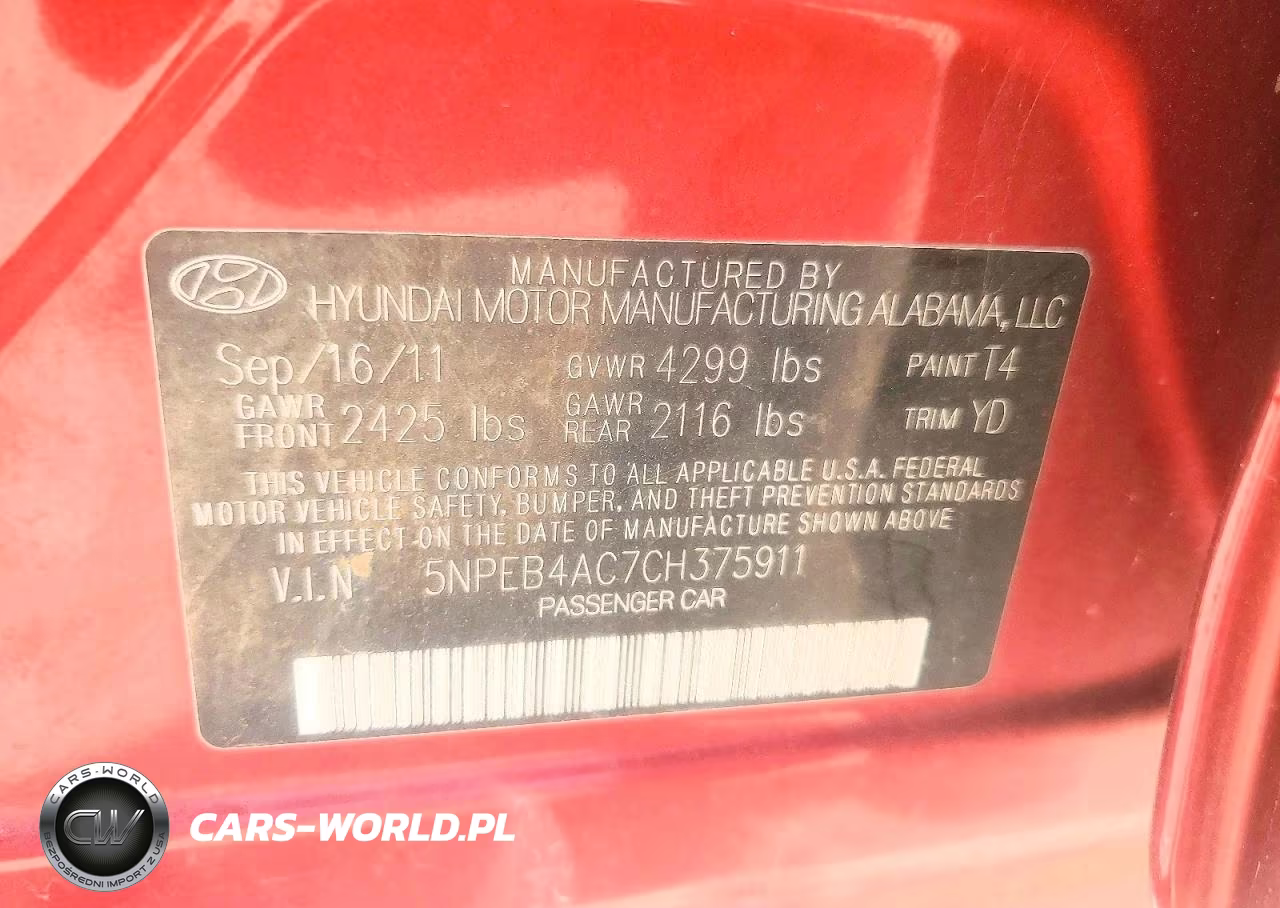 2012 Hyundai Sonata Gls VIN:5NPEB4AC7CH375911 - 12