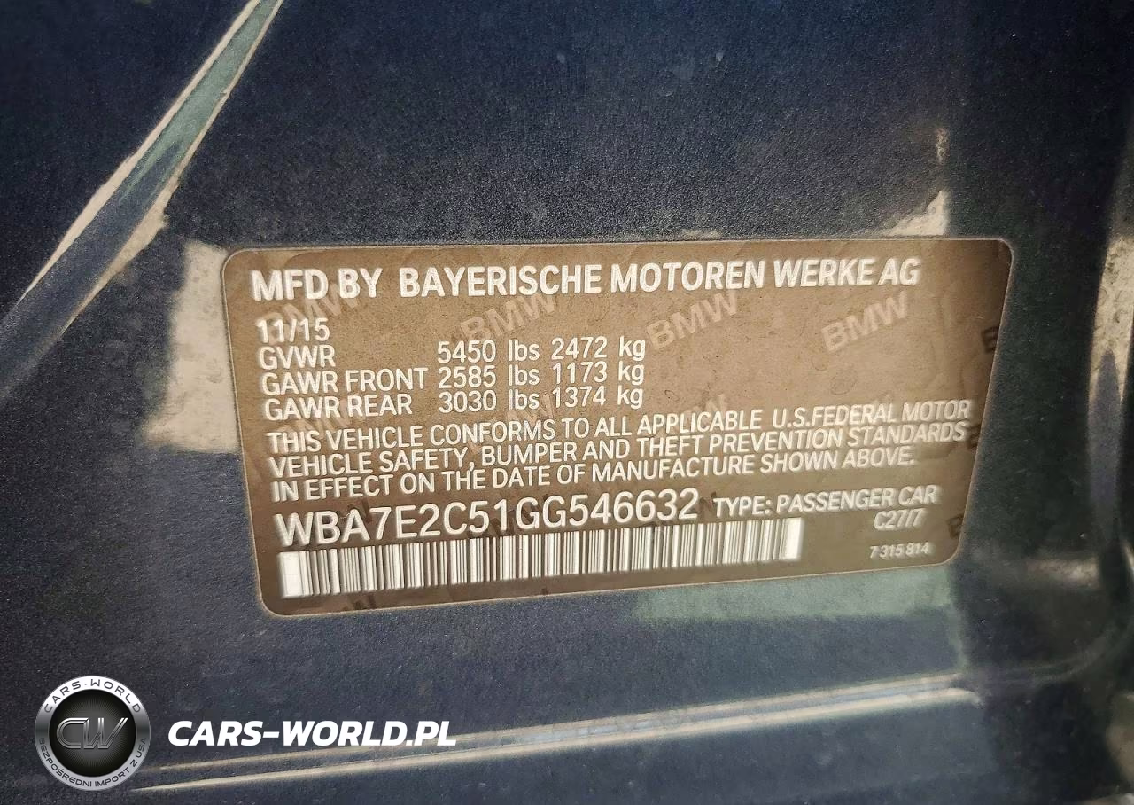 2016 BMW 740 I VIN:WBA7E2C51GG546632 - 12