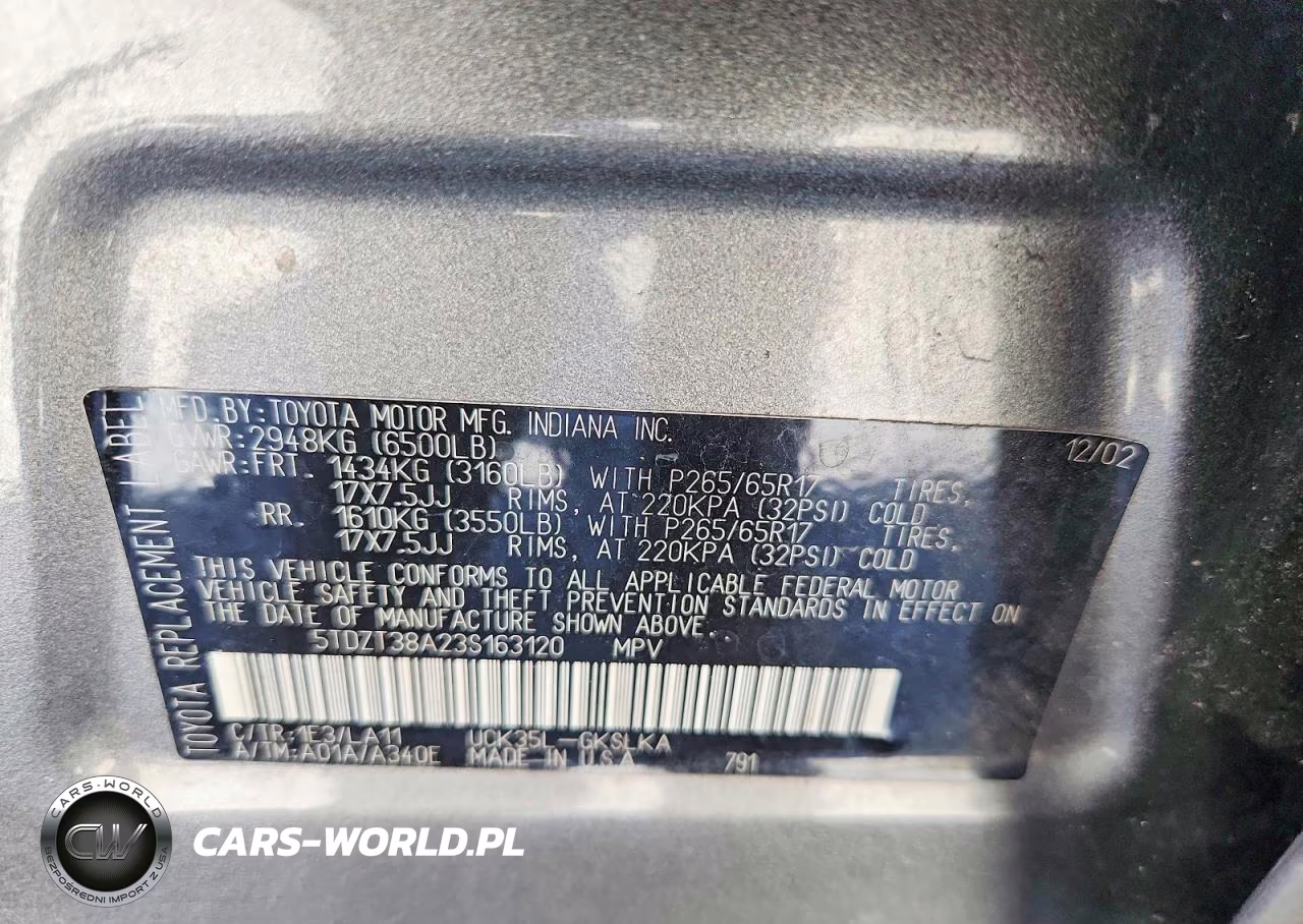 2003 Toyota Sequoia Limited VIN:5TDZT38A23S163120 - 13