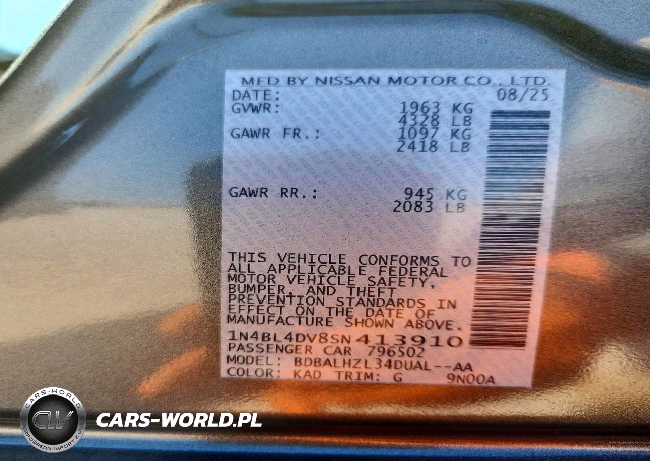 2025 Nissan Altima Sv VIN:1N4BL4DV8SN413910 - 12