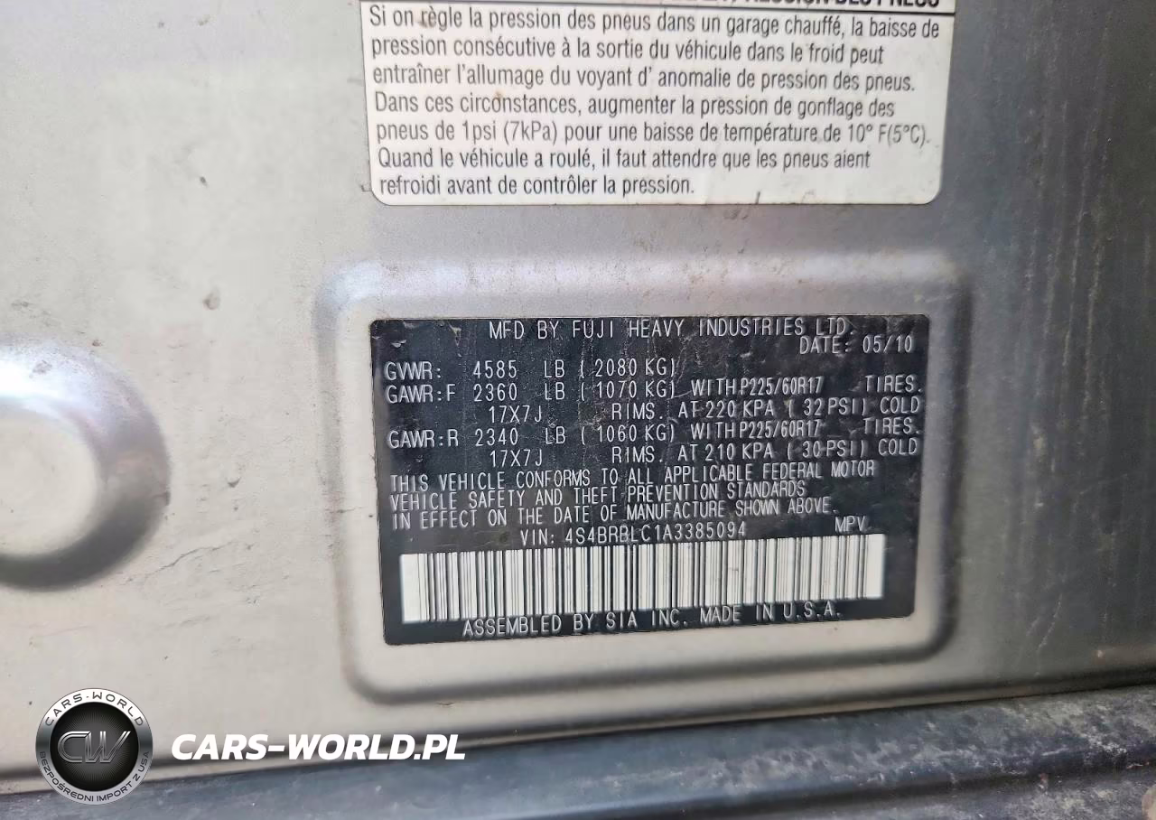 2010 Subaru Outback 2.5I Limited VIN:4S4BRBLC1A3385094 - 13