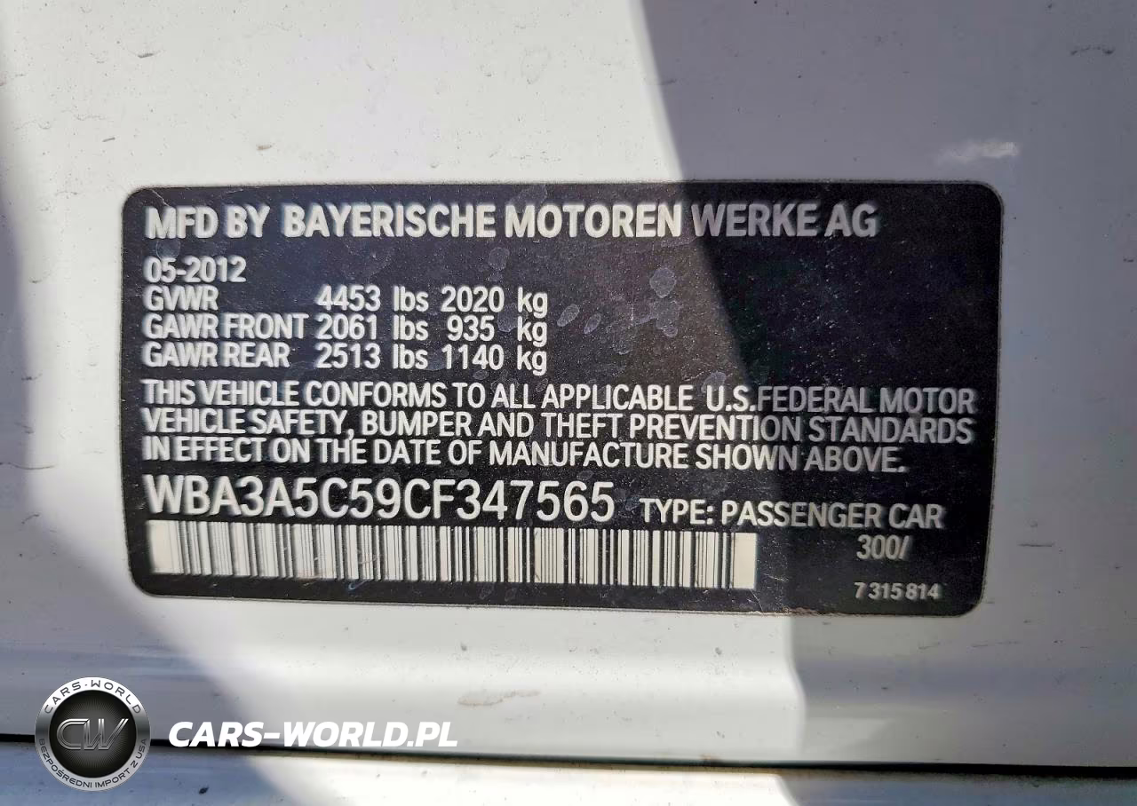 2012 BMW 328 I VIN:WBA3A5C59CF347565 - 12