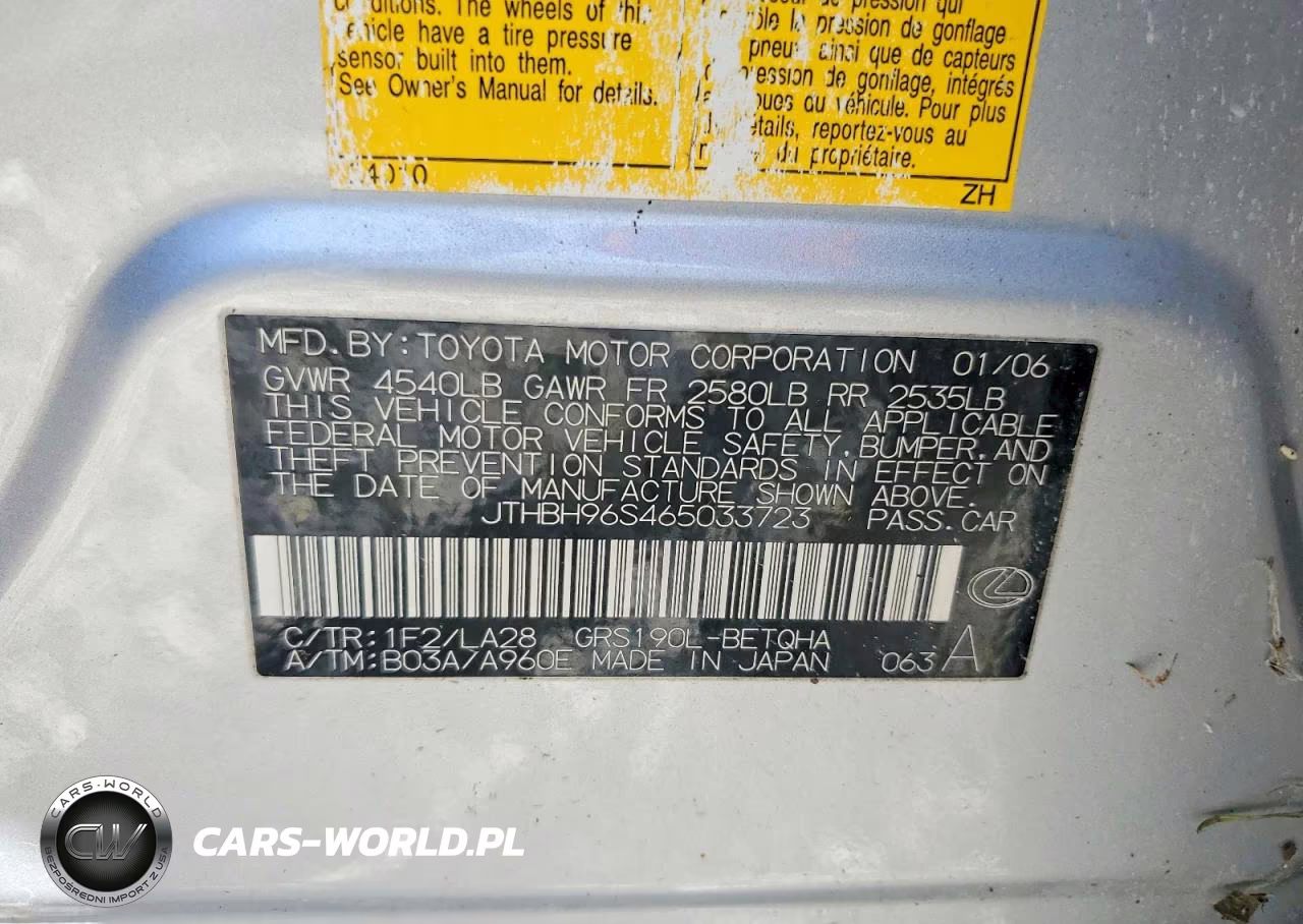 2006 Lexus Gs 300 VIN:JTHBH96S465033723 - 12