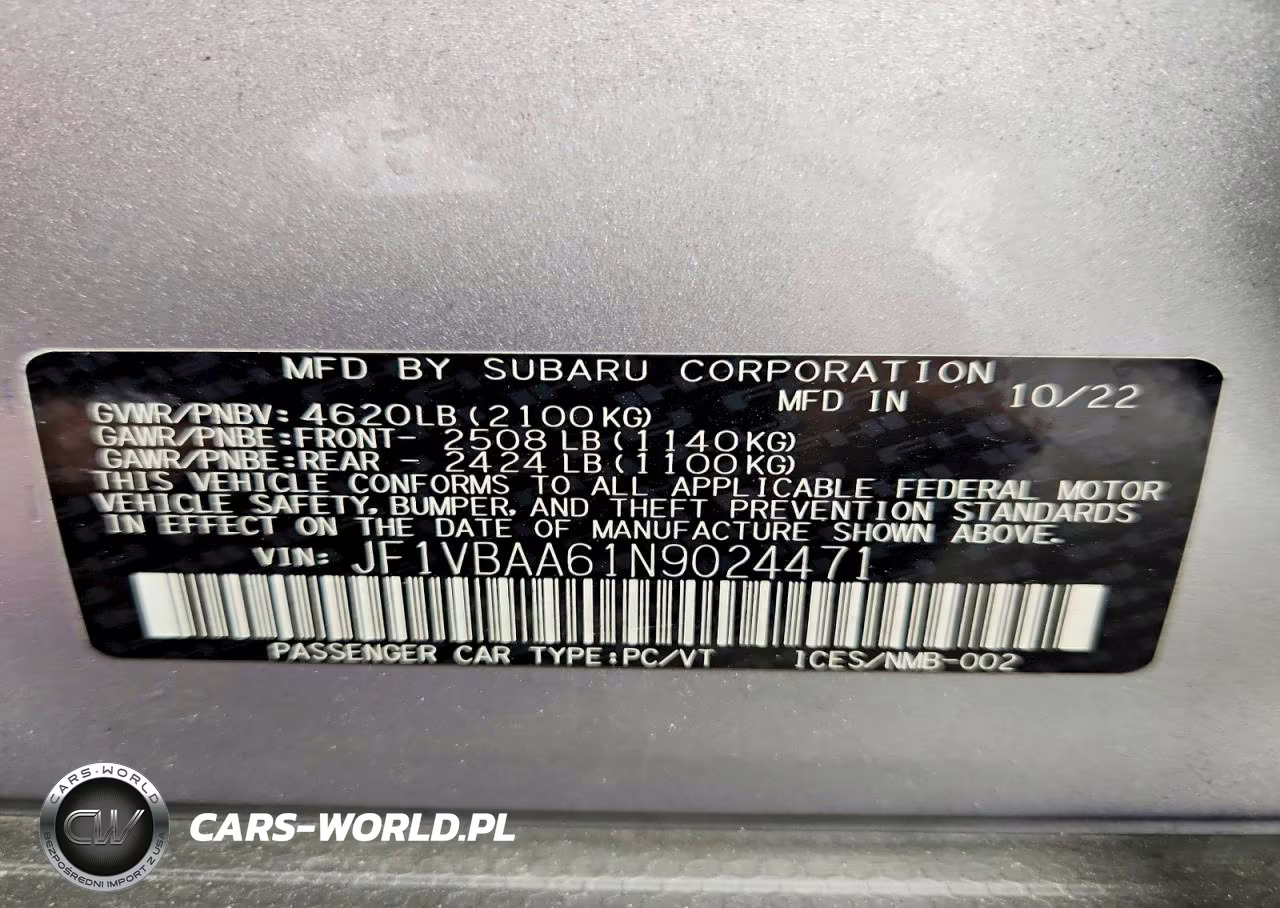 2022 Subaru Wrx VIN:JF1VBAA61N9024471 - 12