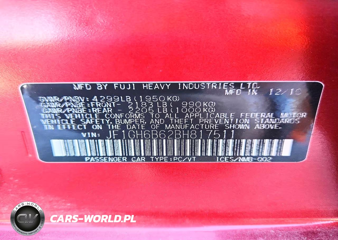 2011 Subaru Impreza 2.5I Premium VIN:JF1GH6B62BH817511 - 12