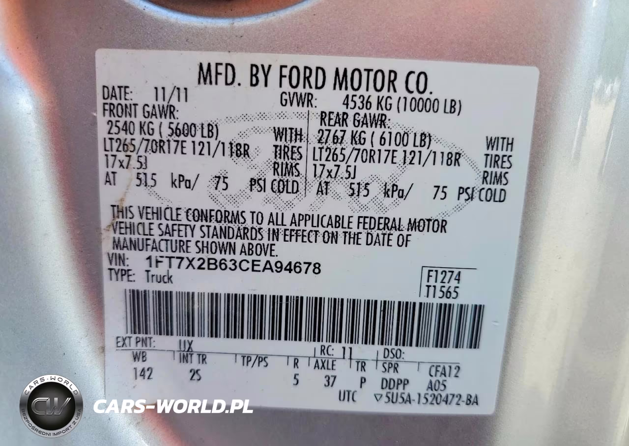 2012 Ford F250 Super Duty VIN:1FT7X2B63CEA94678 - 12