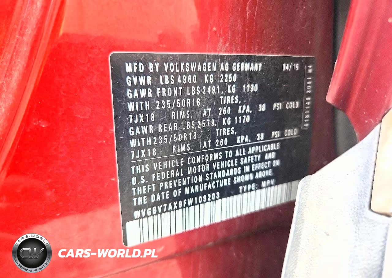 2015 Volkswagen Tiguan S VIN:WVGBV7AX9FW109203 - 13