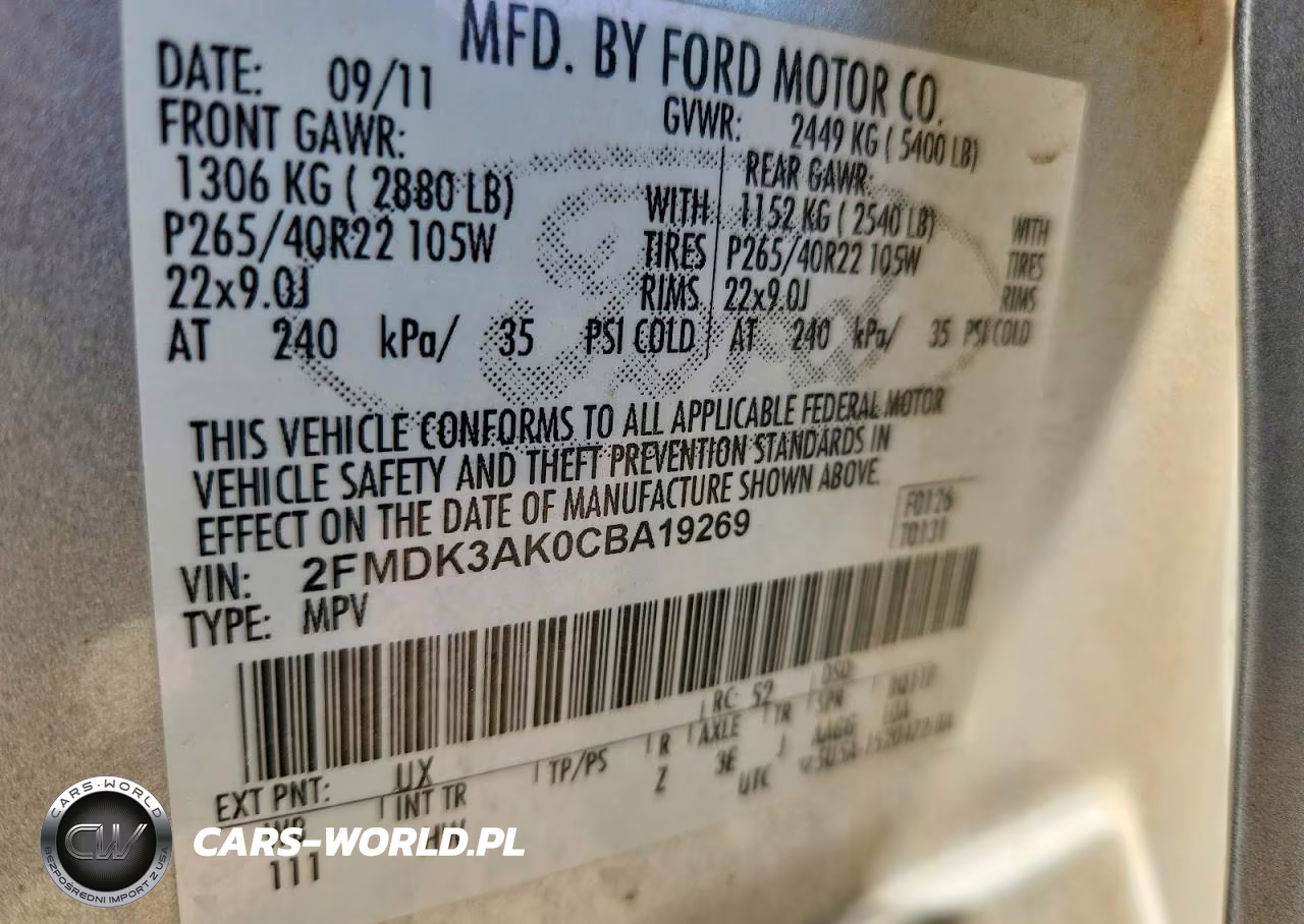 2012 Ford Edge Sport VIN:2FMDK3AK0CBA19269 - 13