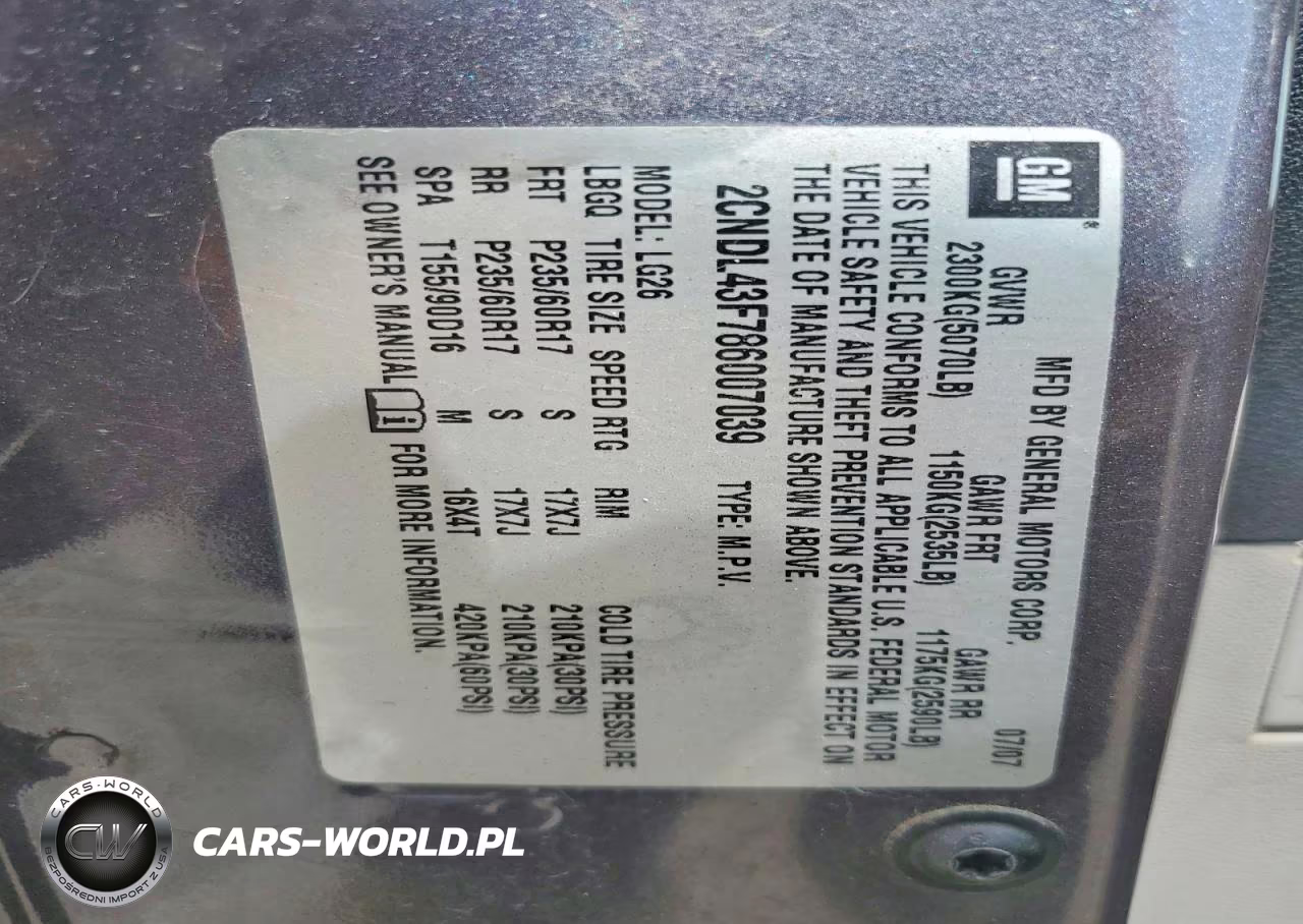2008 Chevrolet Equinox Lt VIN:2CNDL43F786007039 - 13