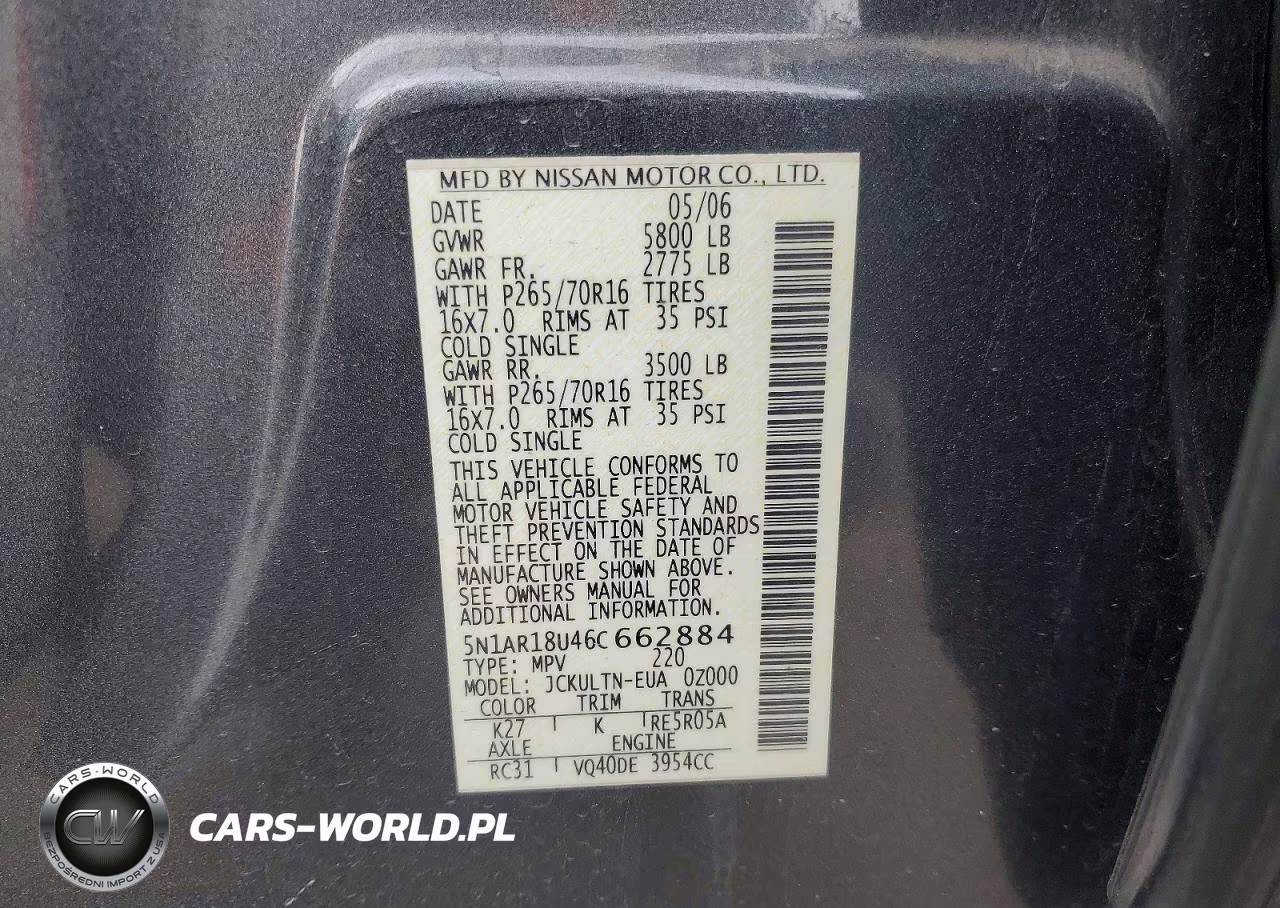 2006 Nissan Pathfinder S VIN:5N1AR18U46C662884 - 13
