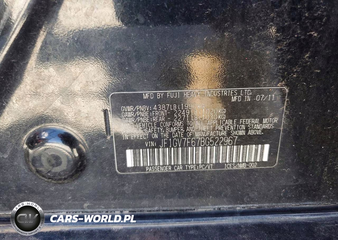 2011 Subaru Impreza Wrx VIN:JF1GV7F67BG522967 - 13