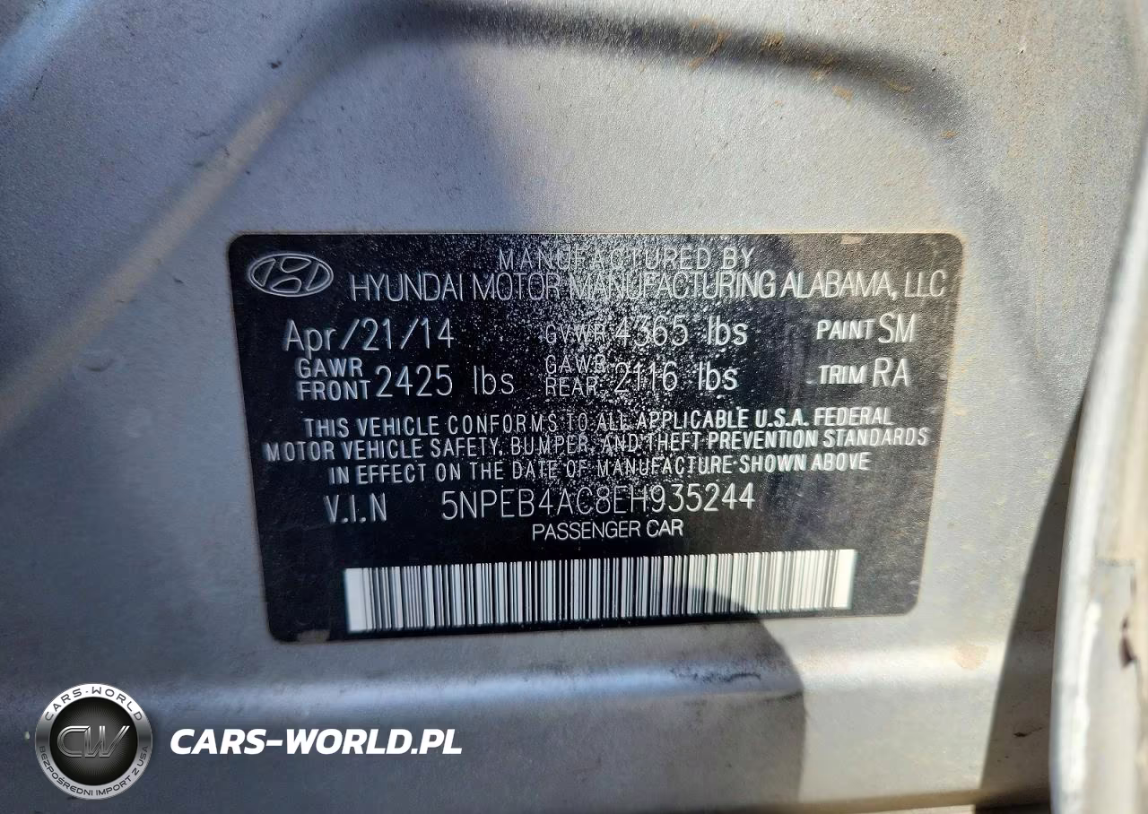 2014 Hyundai Sonata Gls VIN:5NPEB4AC8EH935244 - 12