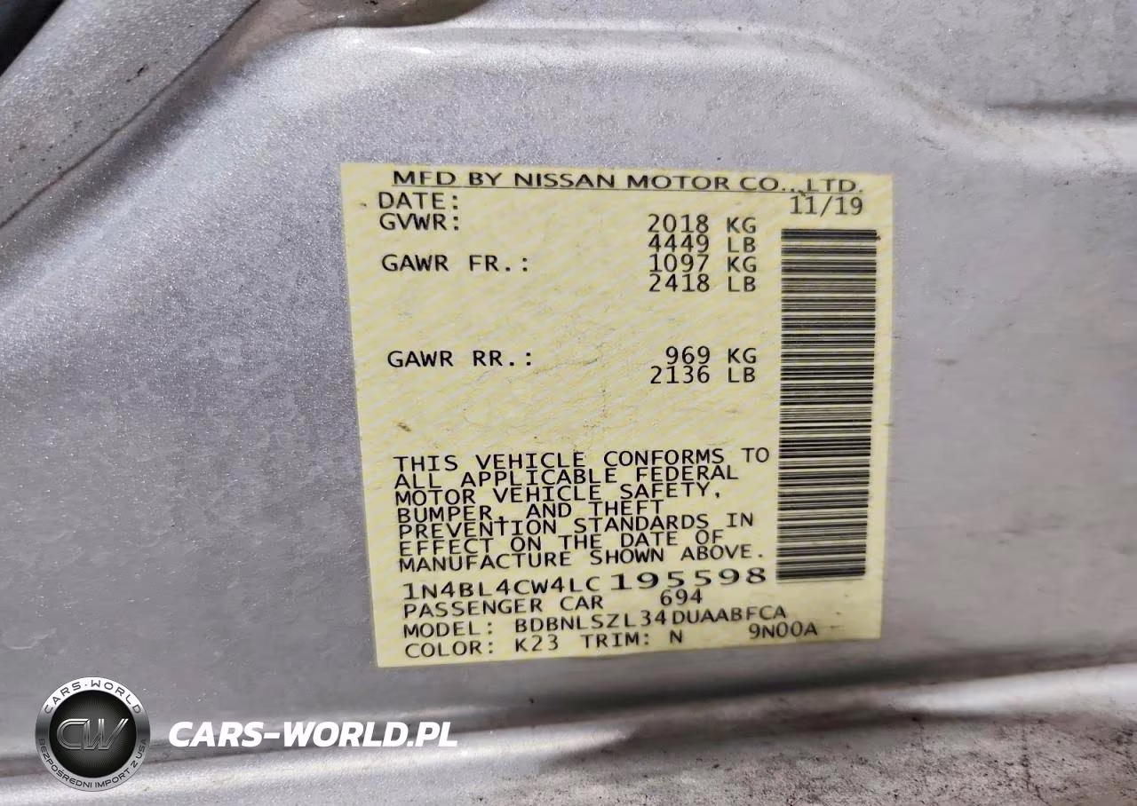 2020 Nissan Altima Sr VIN:1N4BL4CW4LC195598 - 12