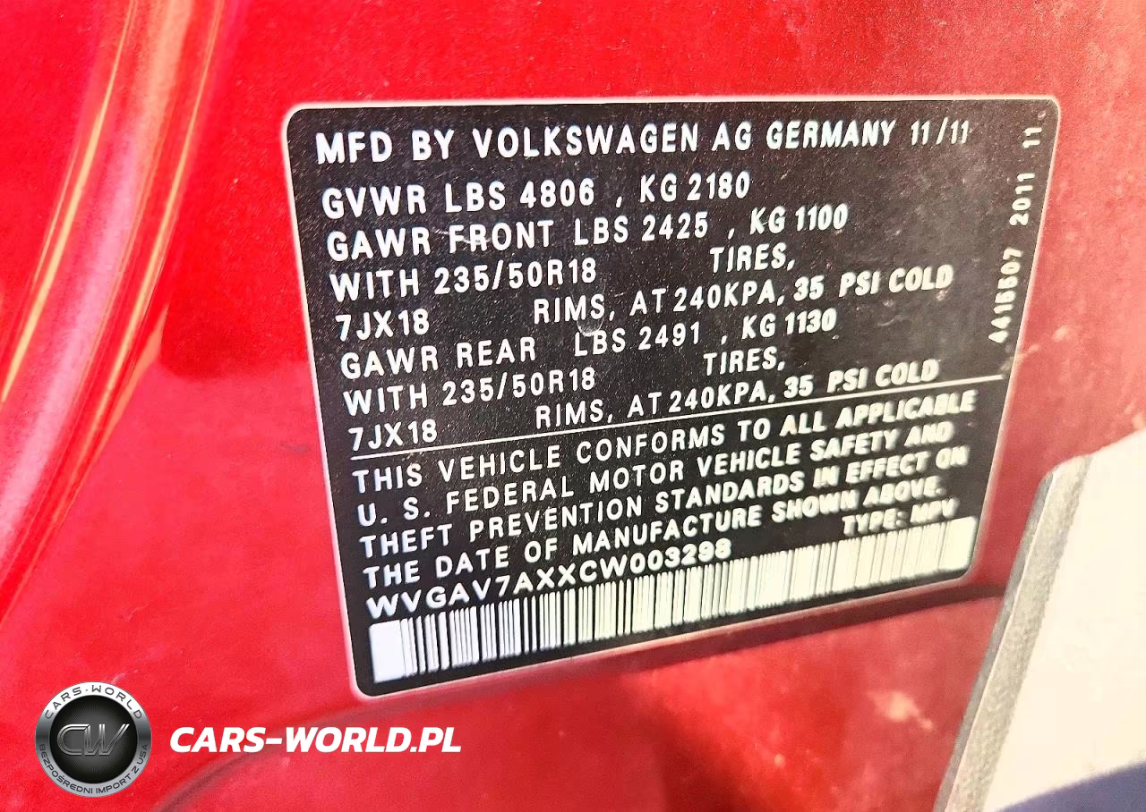2012 Volkswagen Tiguan S VIN:WVGAV7AXXCW003298 - 13