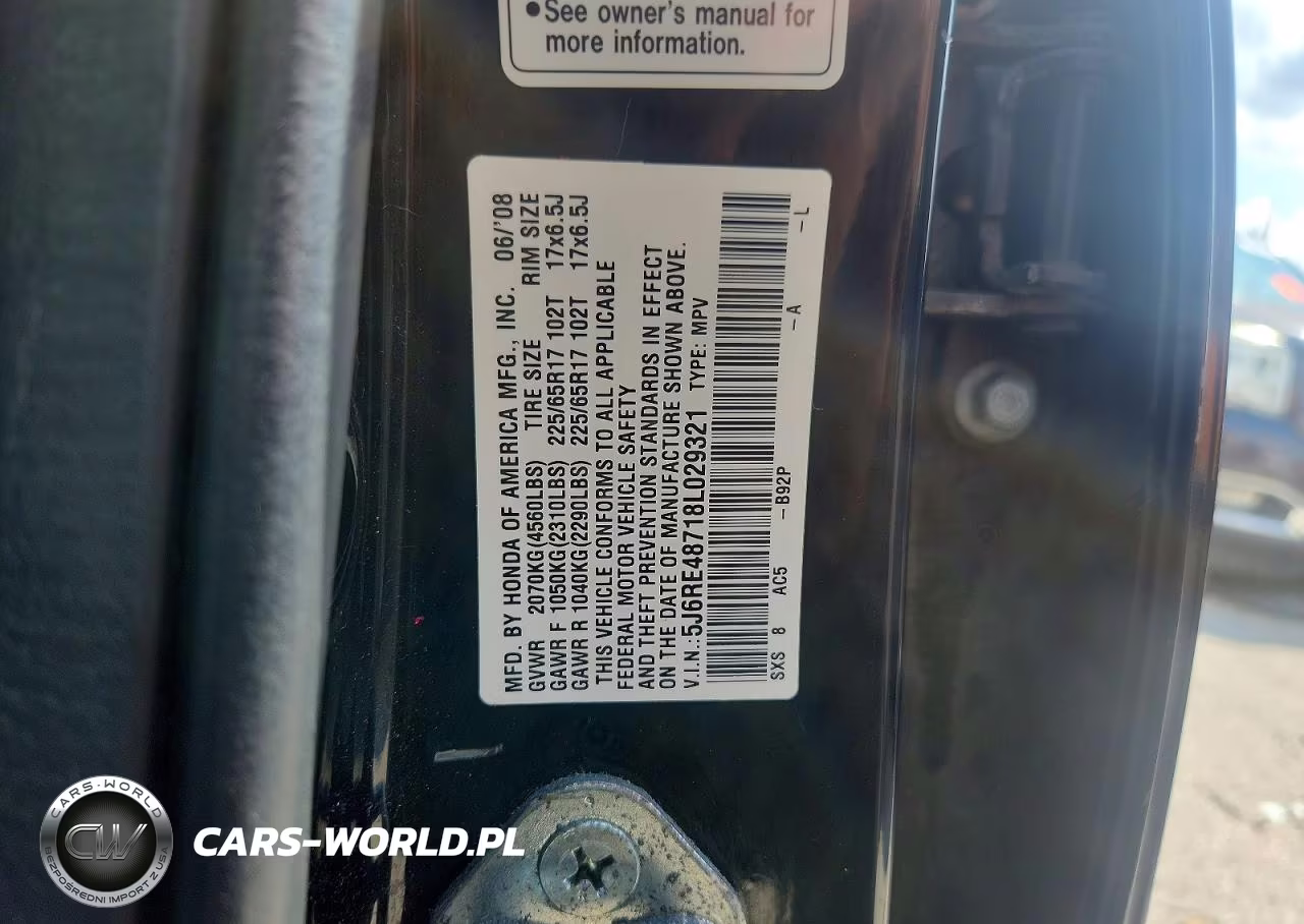 2008 Honda Cr-V Exl VIN:5J6RE48718L029321 - 13