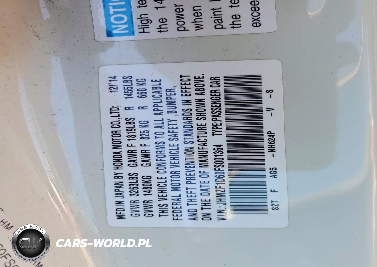 2015 Honda Cr-Z Ex VIN:JHMZF1D60FS001364 - 13
