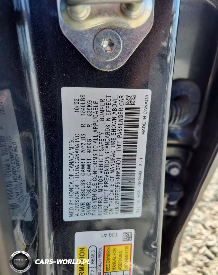 2022 Honda Civic Sport VIN:2HGFE2F57NH607401 - 12
