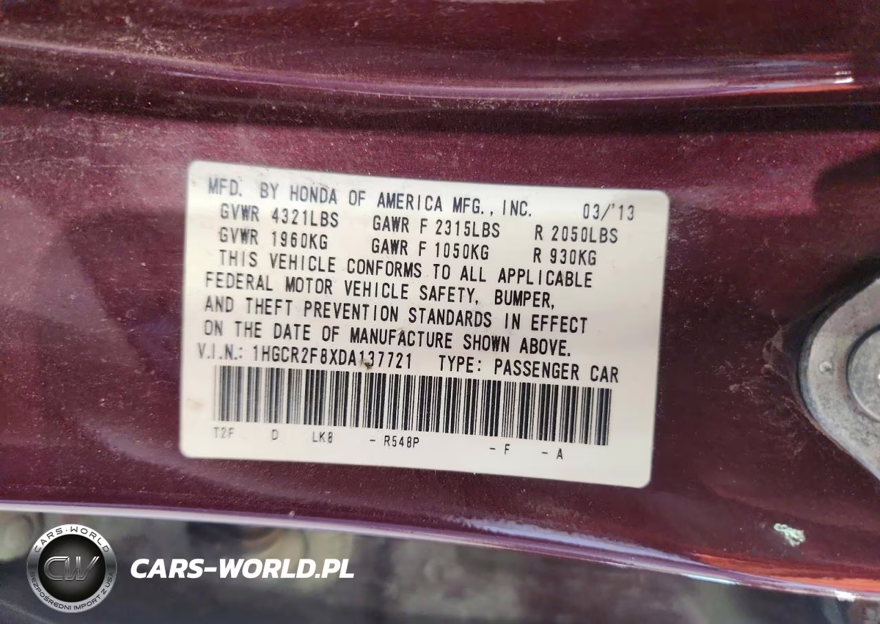 2013 Honda Accord Exl VIN:1HGCR2F8XDA137721 - 12