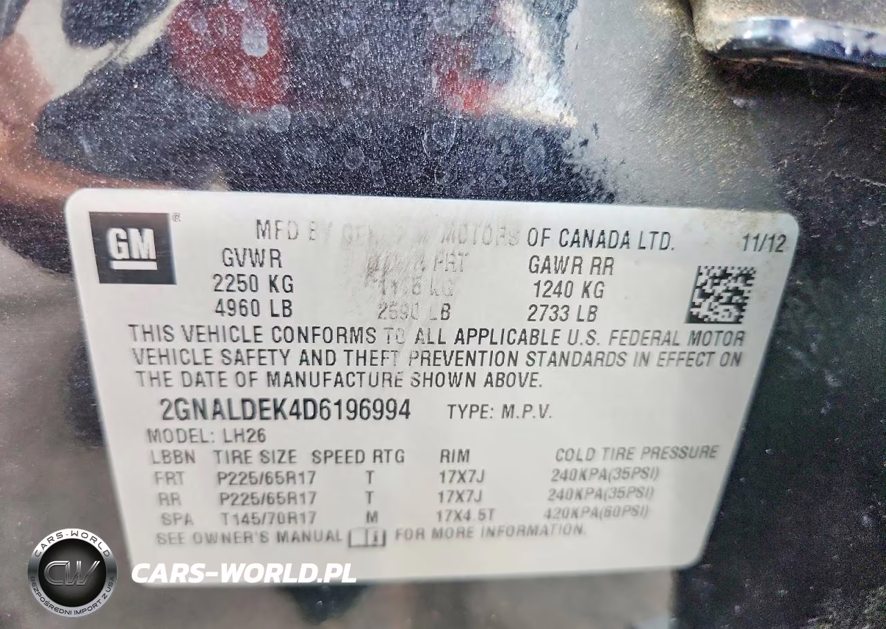 2013 Chevrolet Equinox Lt VIN:2GNALDEK4D6196994 - 13