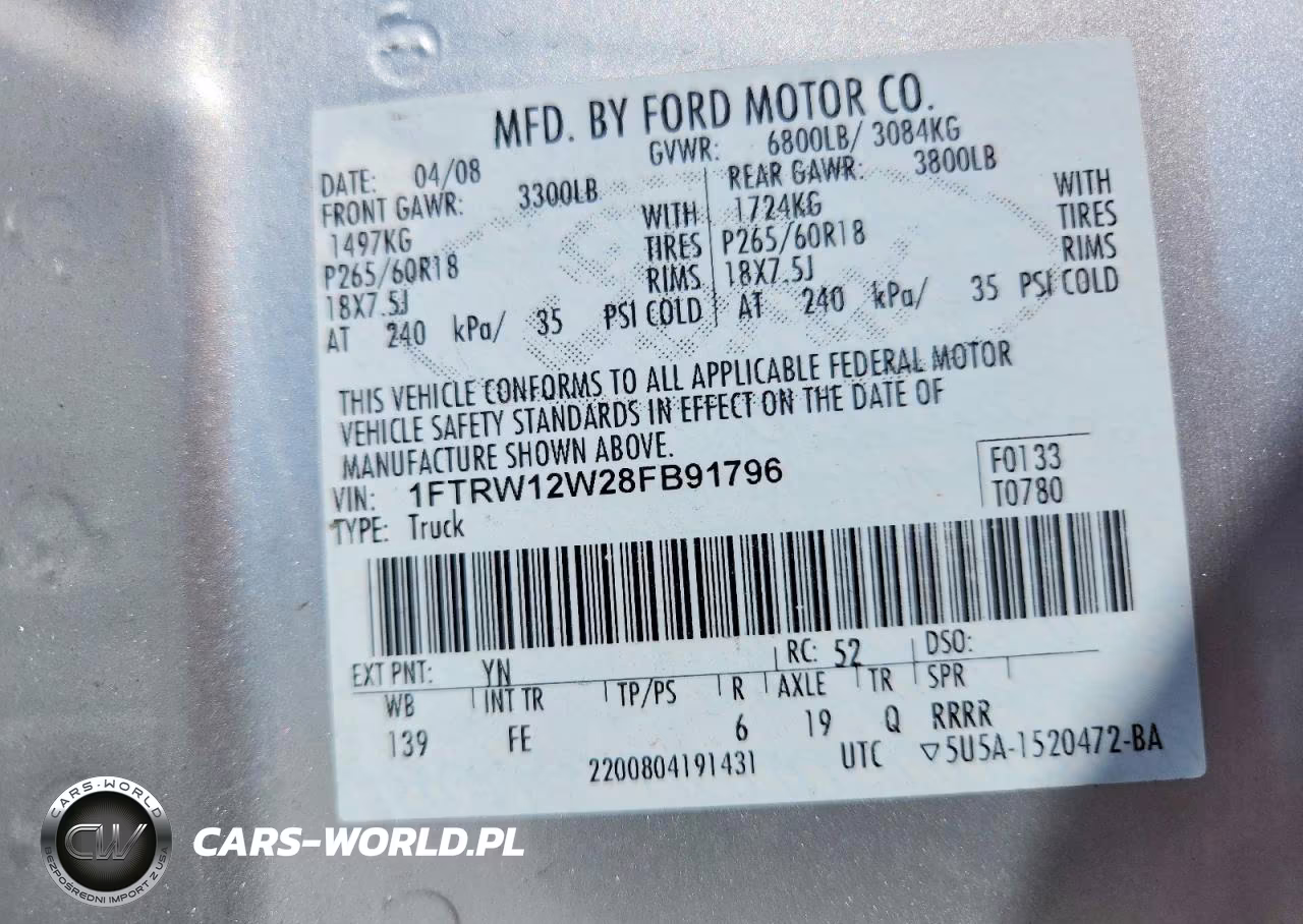 2008 Ford F150 Supercrew VIN:1FTRW12W28FB91796 - 12