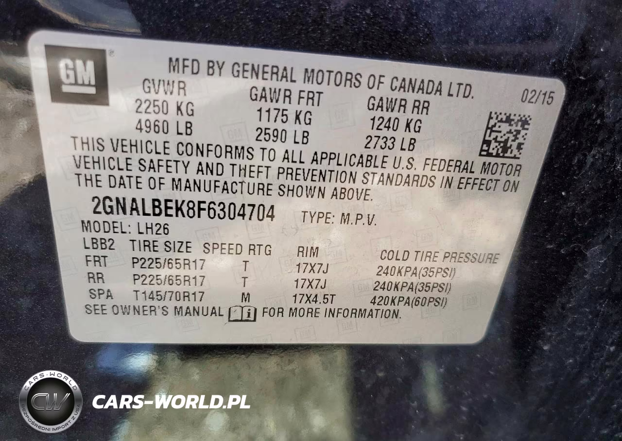 2015 Chevrolet Equinox Lt VIN:2GNALBEK8F6304704 - 13