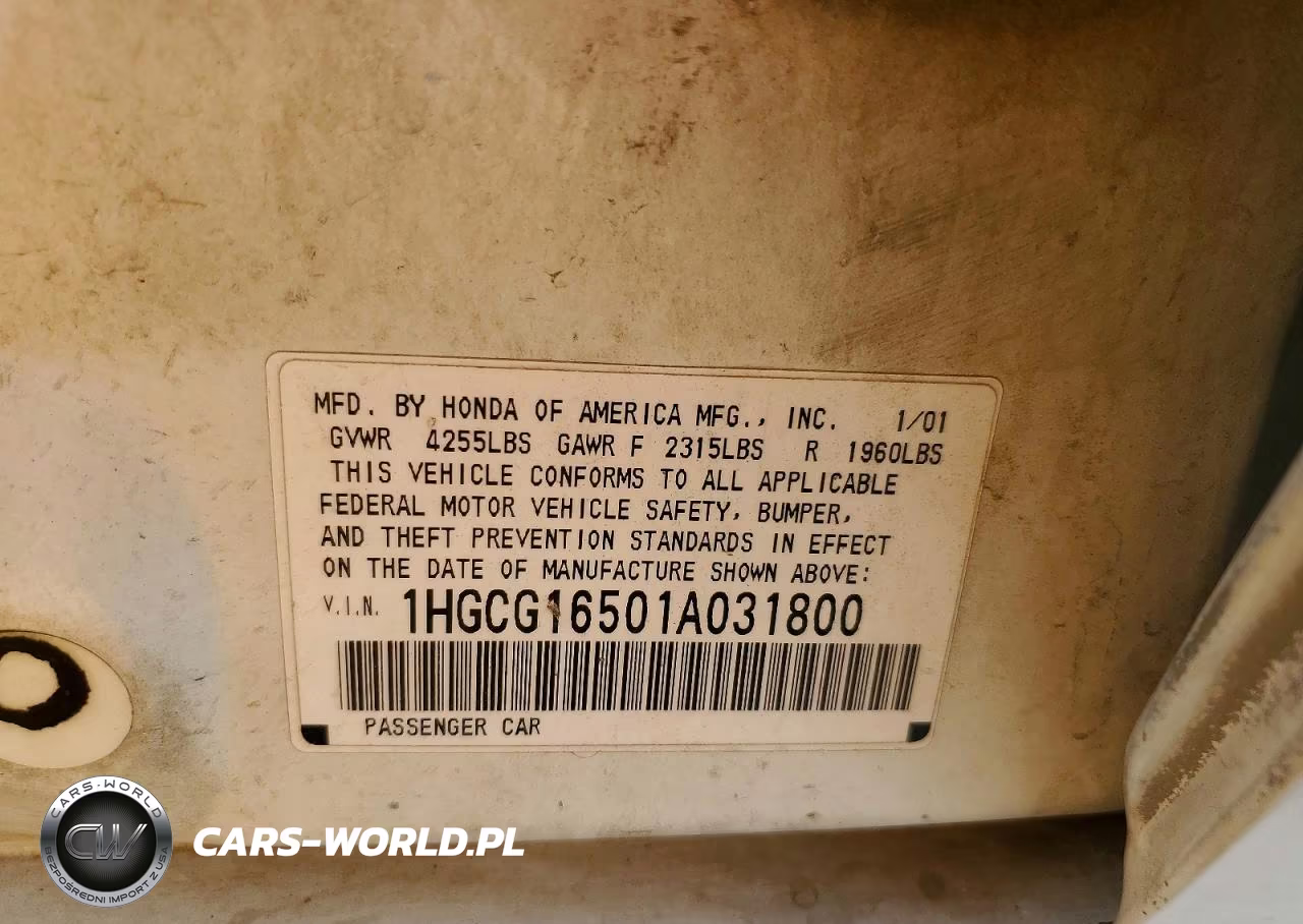 2001 Honda Accord Ex VIN:1HGCG16501A031800 - 13