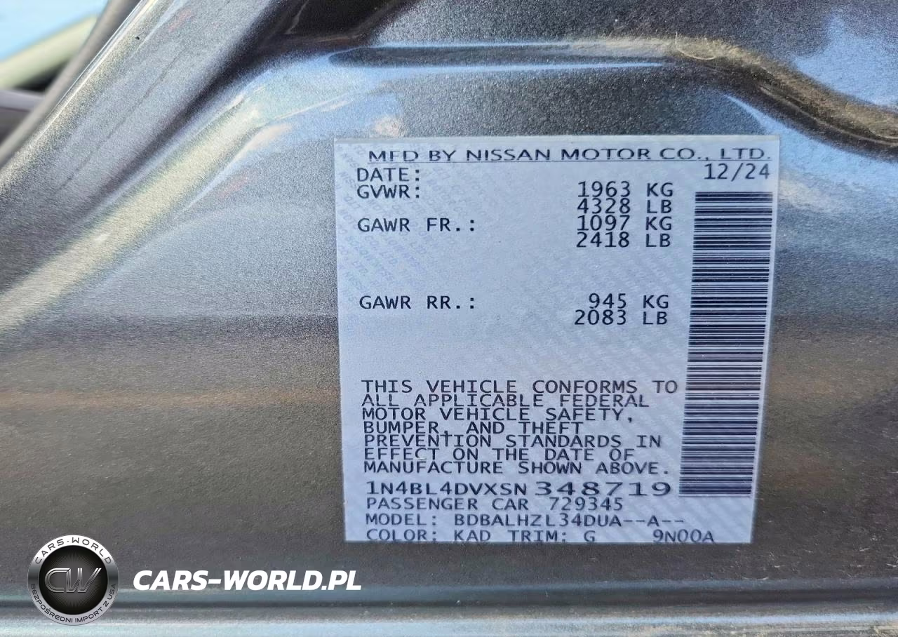 2025 Nissan Altima Sv VIN:1N4BL4DVXSN348719 - 12