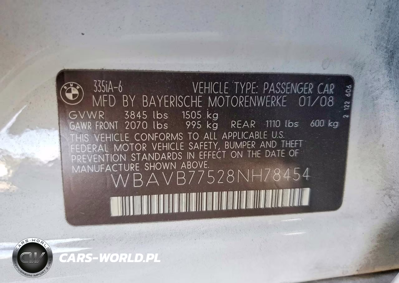 2008 BMW 335 I VIN:WBAVB77528NH78454 - 12