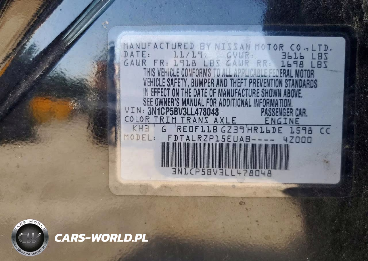 2020 Nissan Kicks S VIN:3N1CP5BV3LL478048 - 13