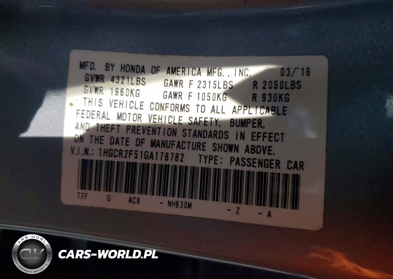 2016 Honda Accord Sport VIN:1HGCR2F51GA178782 - 12