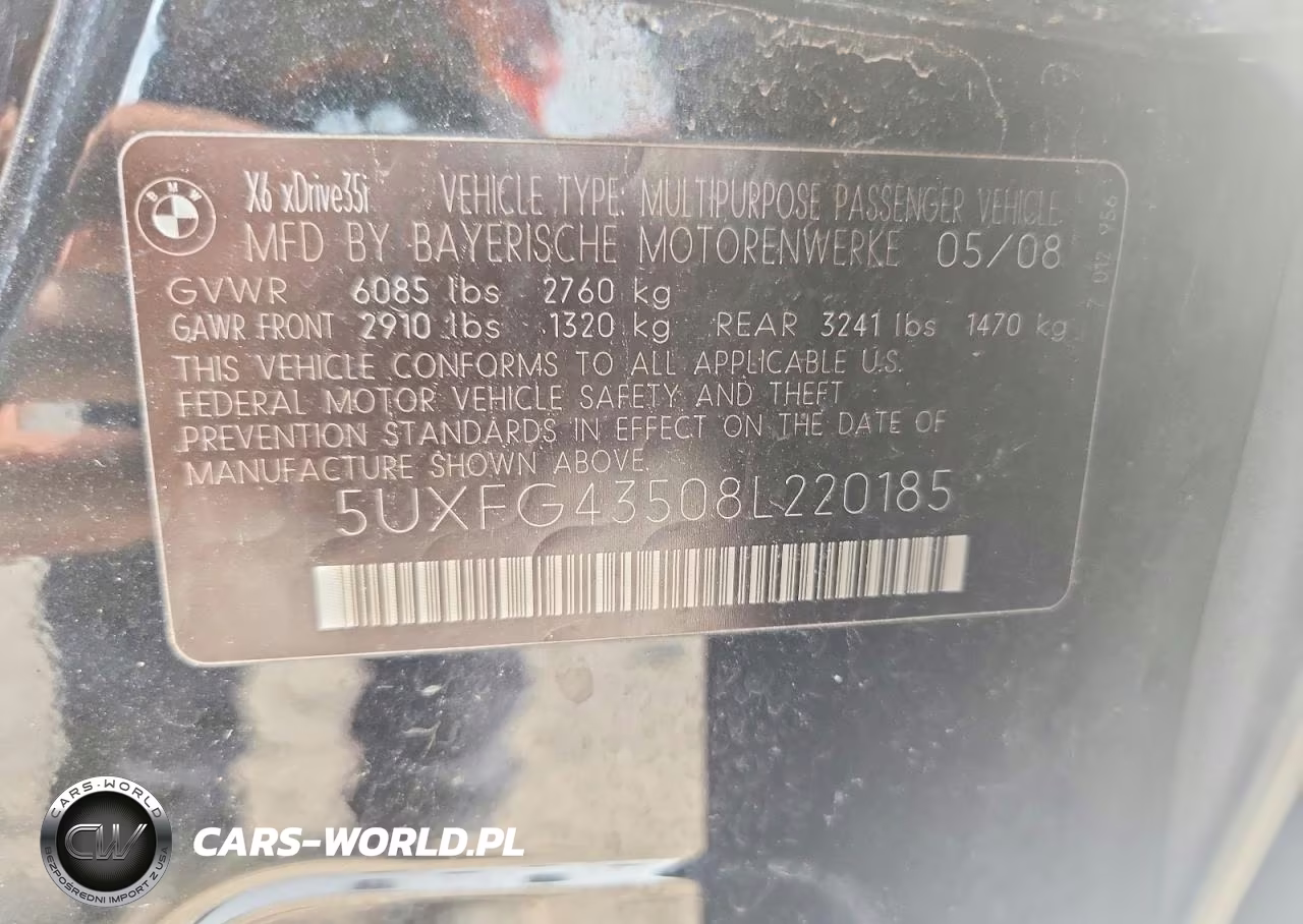 2008 BMW X6 xDrive35I VIN:5UXFG43508L220185 - 12