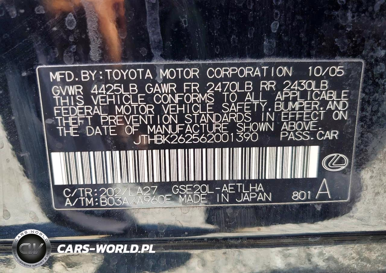 2006 Lexus Is 250 VIN:JTHBK262562001390 - 12