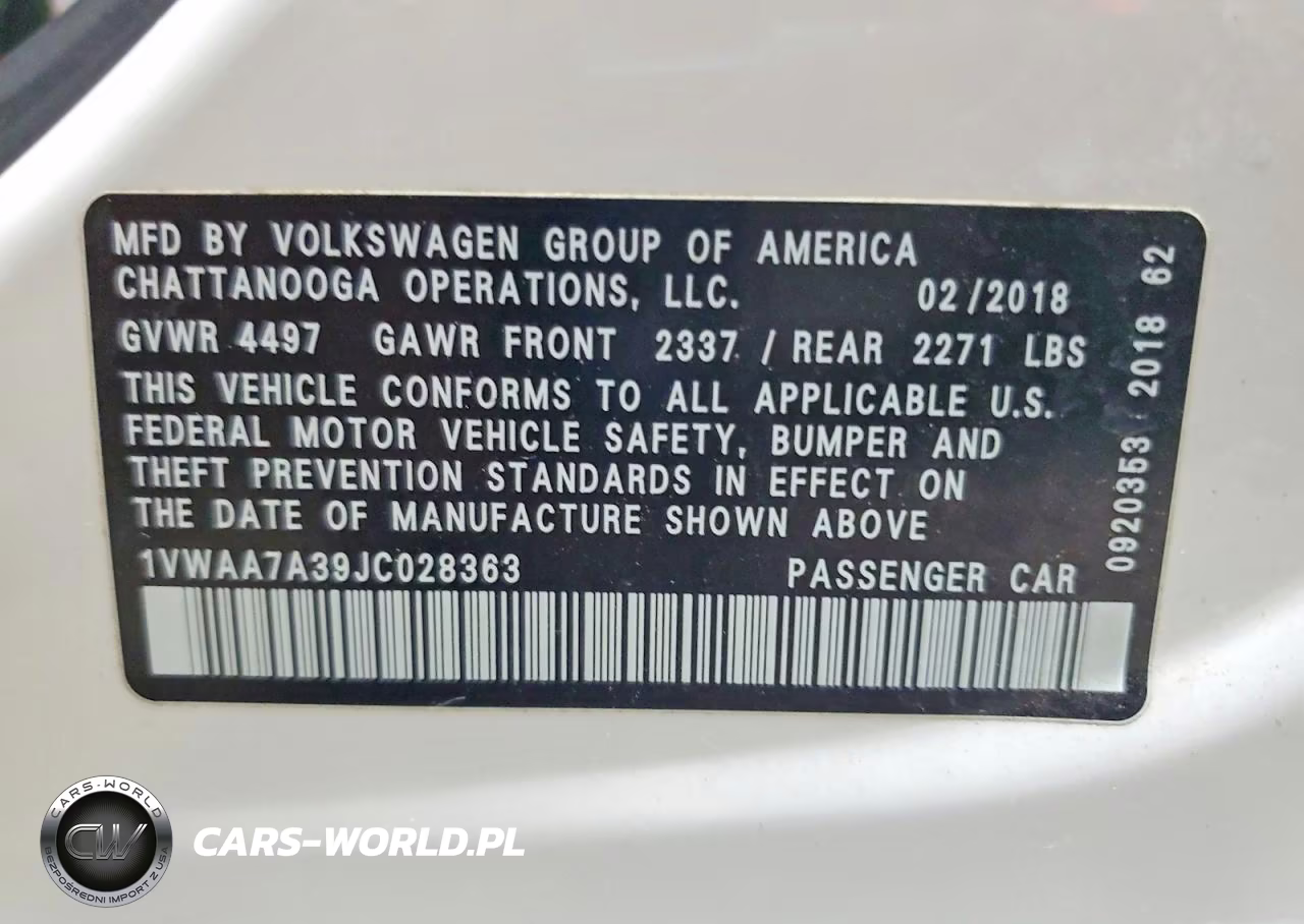 2018 Volkswagen Passat S VIN:1VWAA7A39JC028363 - 12