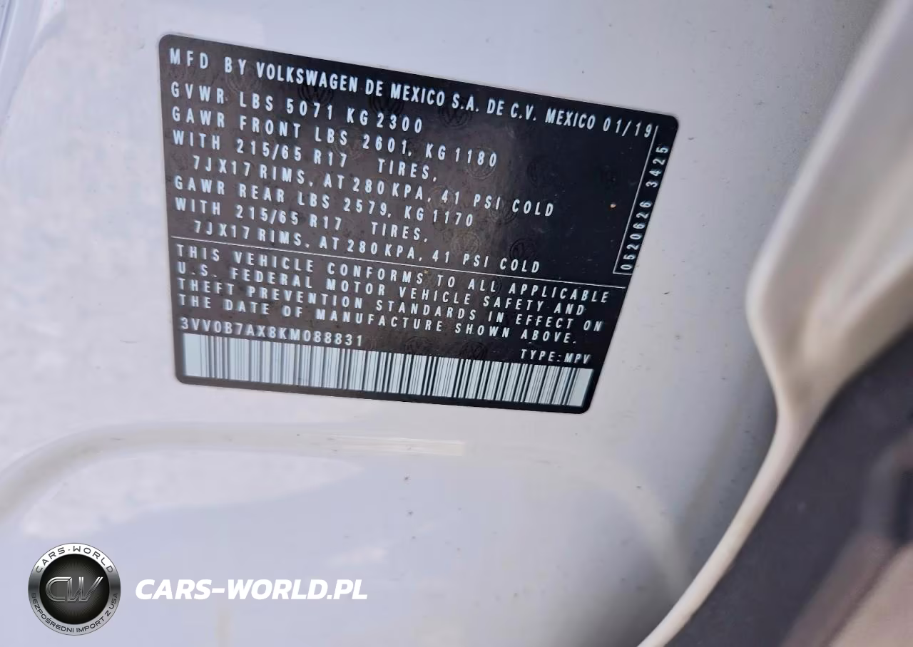 2019 Volkswagen Tiguan S VIN:3VV0B7AX8KM088831 - 13