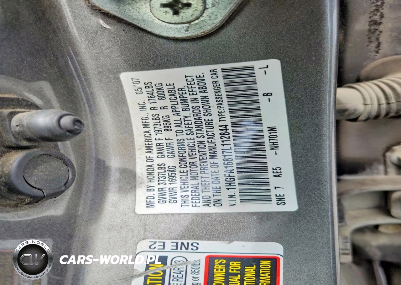2007 Honda Civic Ex VIN:1HGFA16817L112844 - 12
