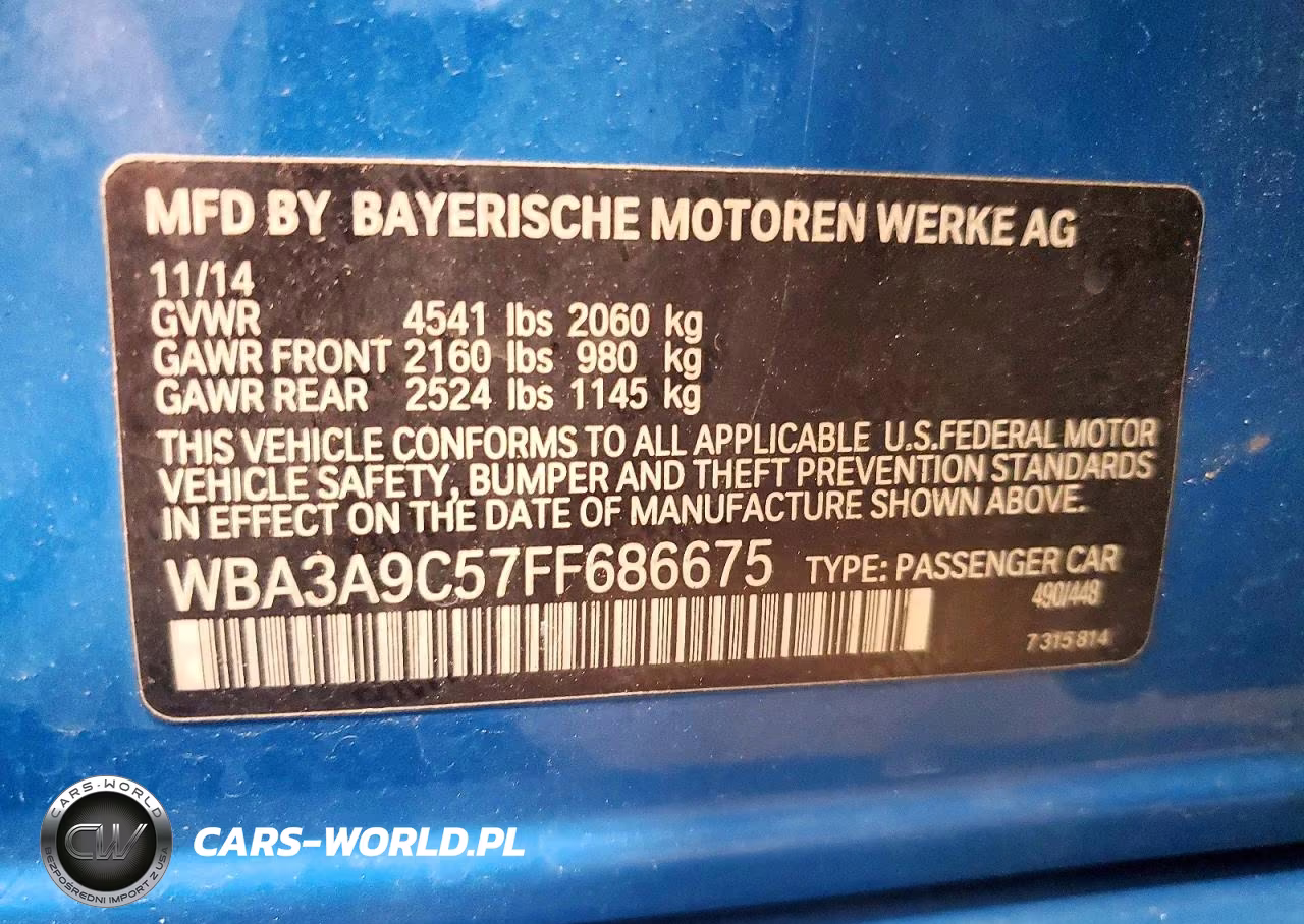 2015 BMW 335 I VIN:WBA3A9C57FF686675 - 12