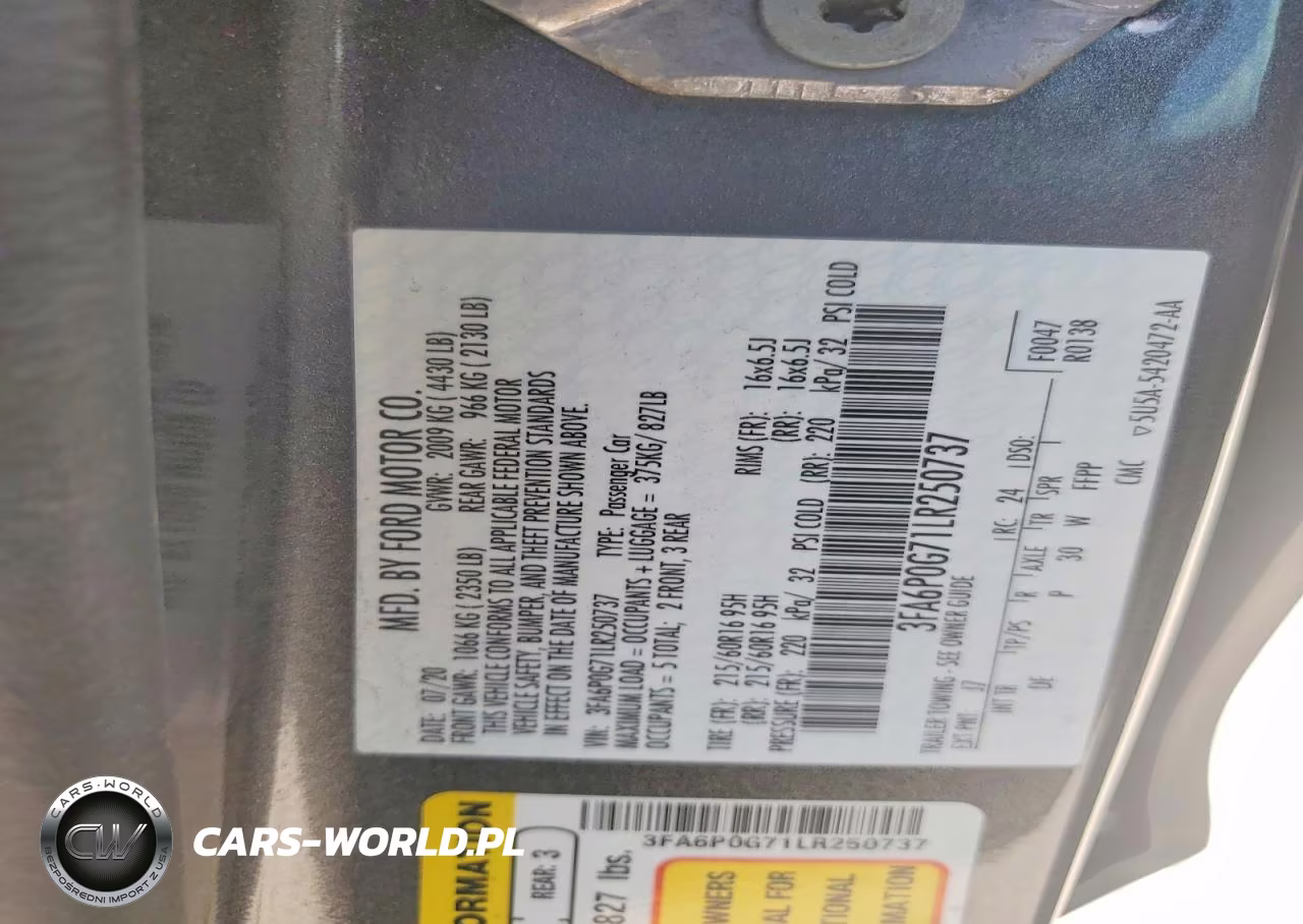 2020 Ford Fusion S VIN:3FA6P0G71LR250737 - 13