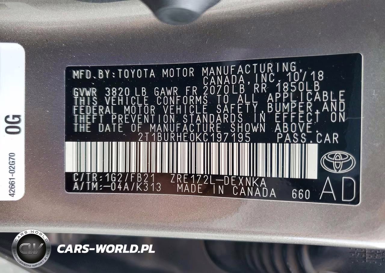 2019 Toyota Corolla Le VIN:2T1BURHE0KC197195 - 12