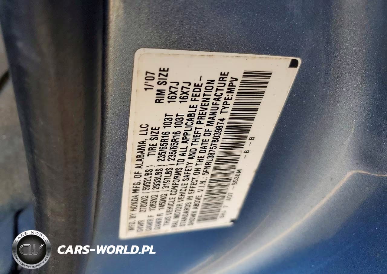 2007 Honda Odyssey Exl VIN:5FNRL38757B039874 - 13