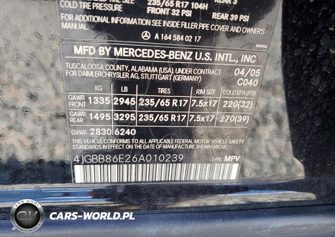 2006 Mercedes-Benz Ml 350 VIN:4JGBB86E26A010239 - 12