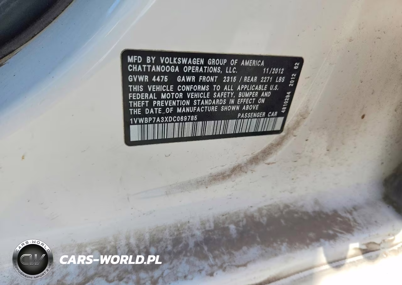 2013 Volkswagen Passat Se VIN:1VWBP7A3XDC069785 - 12