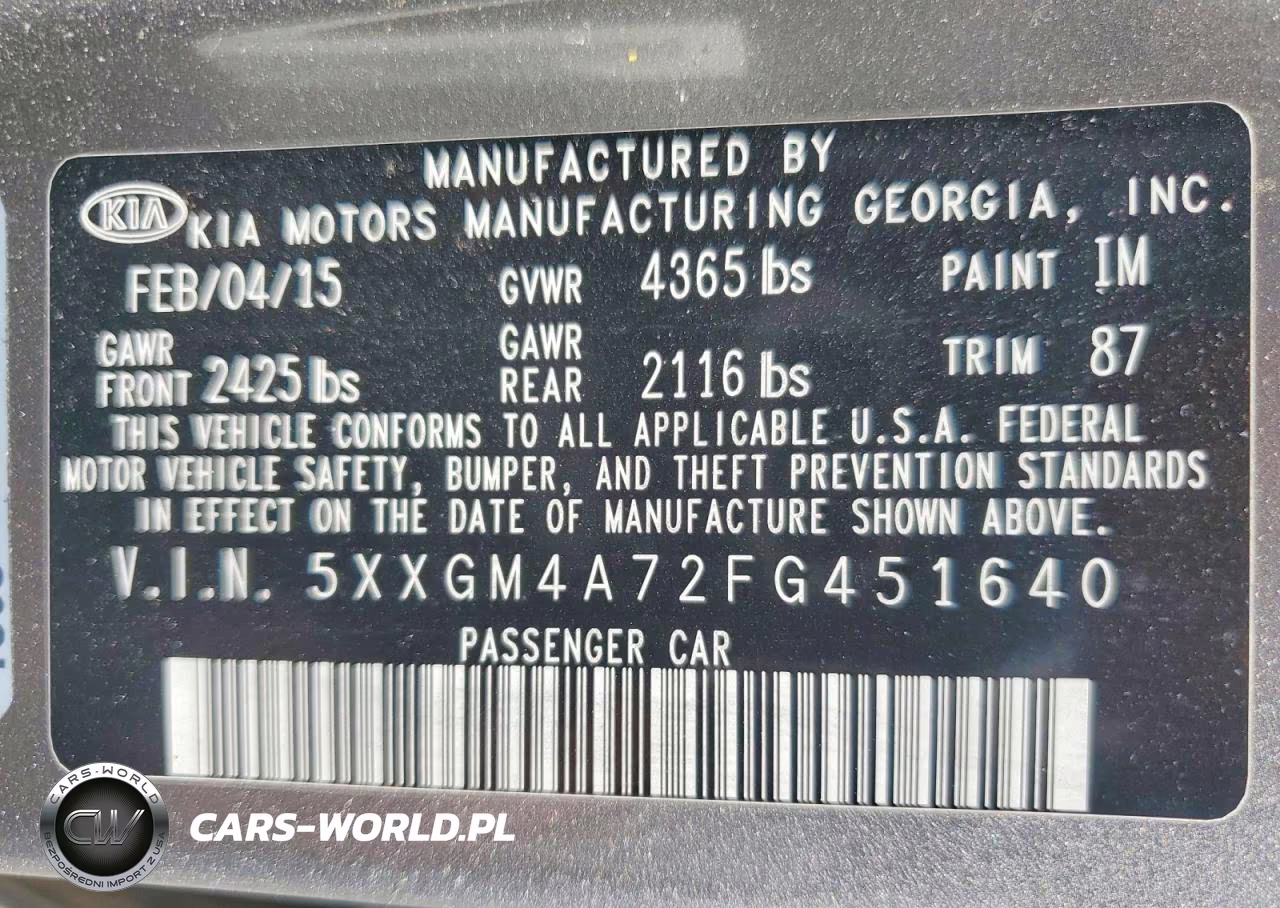 2015 Kia Optima Lx VIN:5XXGM4A72FG451640 - 13