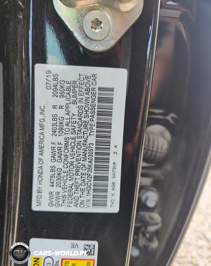 2019 Honda Accord Sport VIN:1HGCV2F35KA030573 - 12