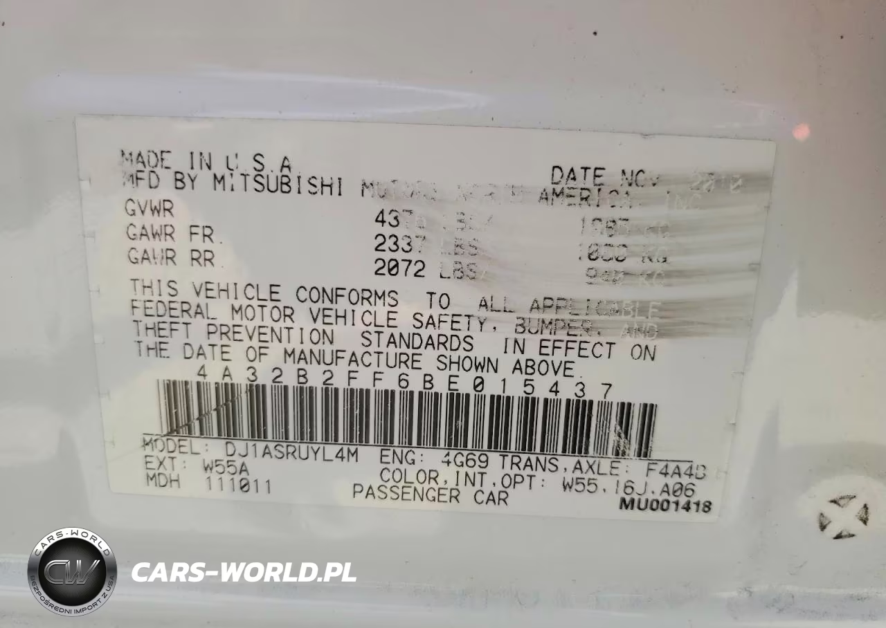 2011 Mitsubishi Galant Fe VIN:4A32B2FF6BE015437 - 13