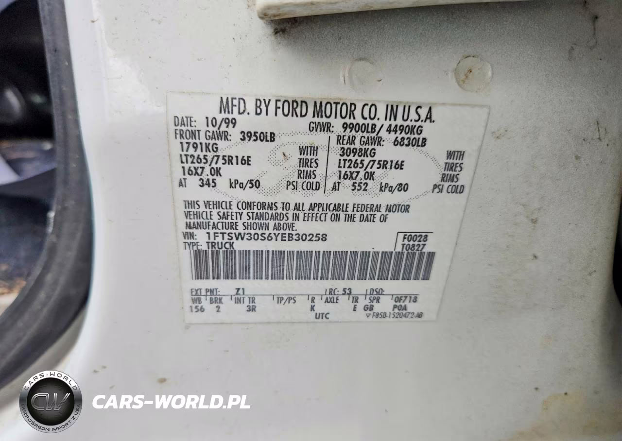 2000 Ford F350 Srw Super Duty VIN:1FTSW30S6YEB30258 - 12
