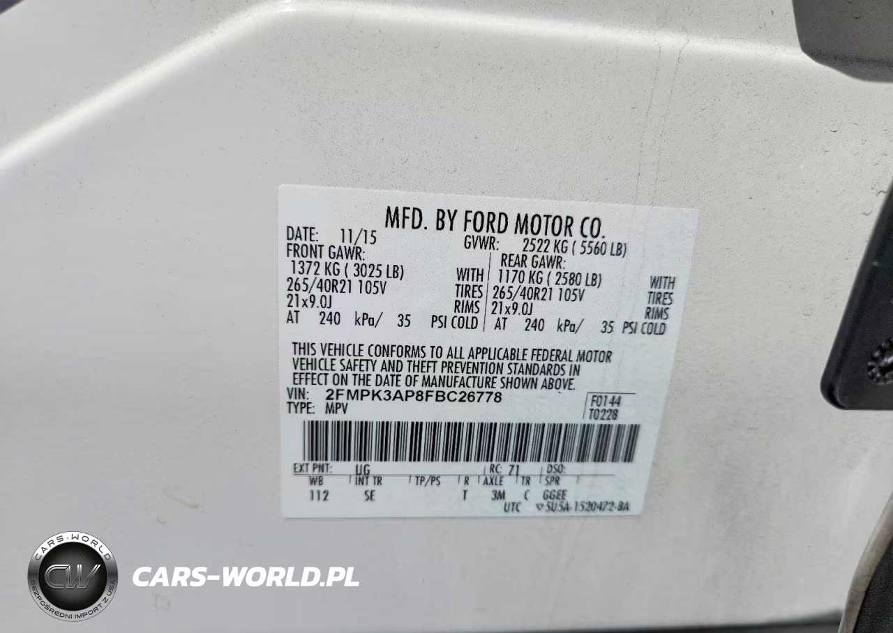 2015 Ford Edge Sport VIN:2FMPK3AP8FBC26778 - 13