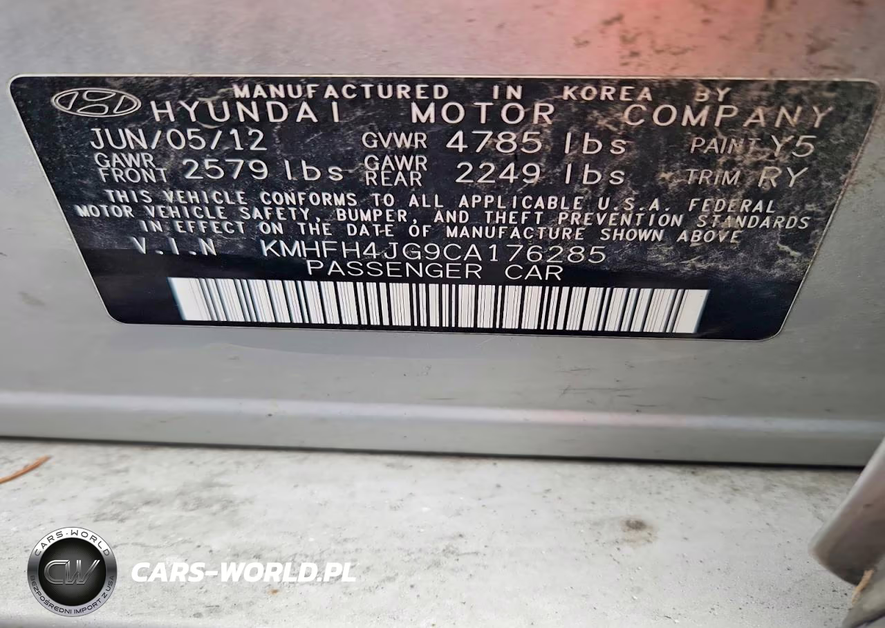 2012 Hyundai Azera Base VIN:KMHFH4JG9CA176285 - 12