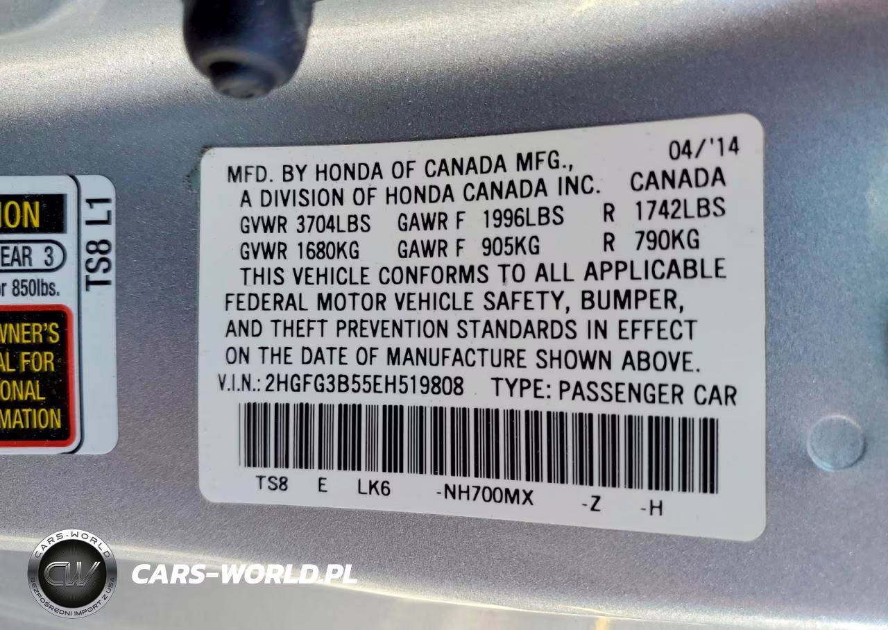 2014 Honda Civic Lx VIN:2HGFG3B55EH519808 - 12