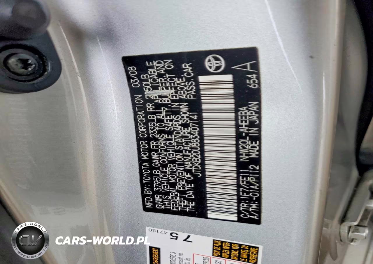 2008 Toyota Prius Base VIN:JTDKB20U883407141 - 12